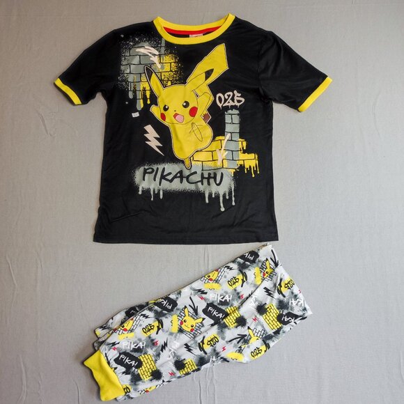 Pokemon Pikachu sleepwear pyjama boys size L black & grey with graphic - Picture 1 of 13